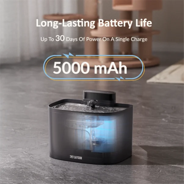 pet layson pumpless cat water fountain, app remote control smart cordless rechargeable battery operated, 3.6l/122oz 2.4g wi fi dog water dispenser, 2 filters,2 nozzles(pink, m1 pro)