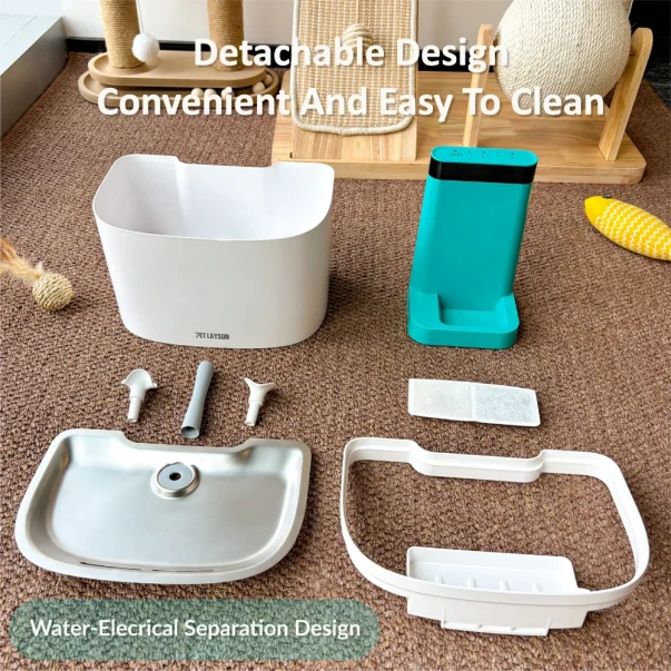 pet layson pumpless cat water fountain, app remote control smart cordless rechargeable battery operated, 3.6l/122oz 2.4g wi fi dog water dispenser, 2 filters,2 nozzles(pink, m1 pro)