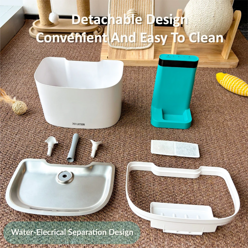 pet layson pumpless cat water fountain, app remote control smart cordless rechargeable battery operated, 3.6l/122oz 2.4g wi fi dog water dispenser, 2 filters,2 nozzles(pink, m1 pro)