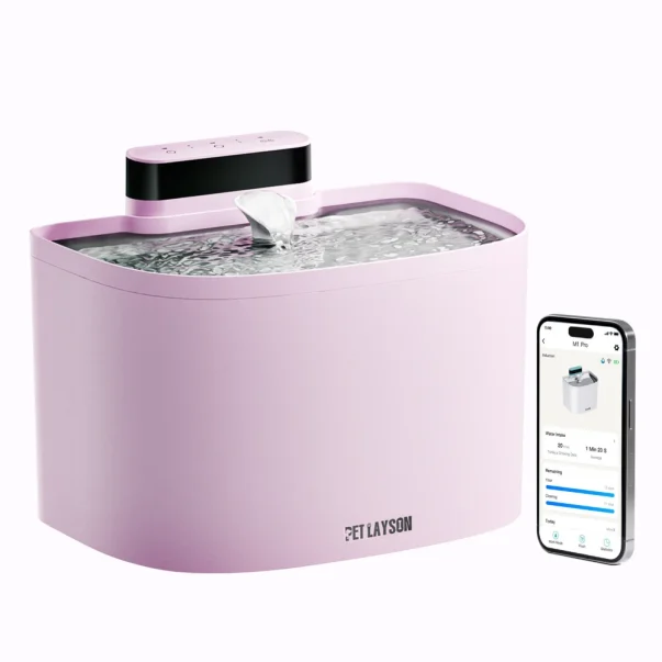 pet layson pumpless cat water fountain,app remote control smart cordless battery operated 3.6l/122oz wireless 2.4ghz wi fi networks rechargeable water dispenser (black, m1pro 16 filter)