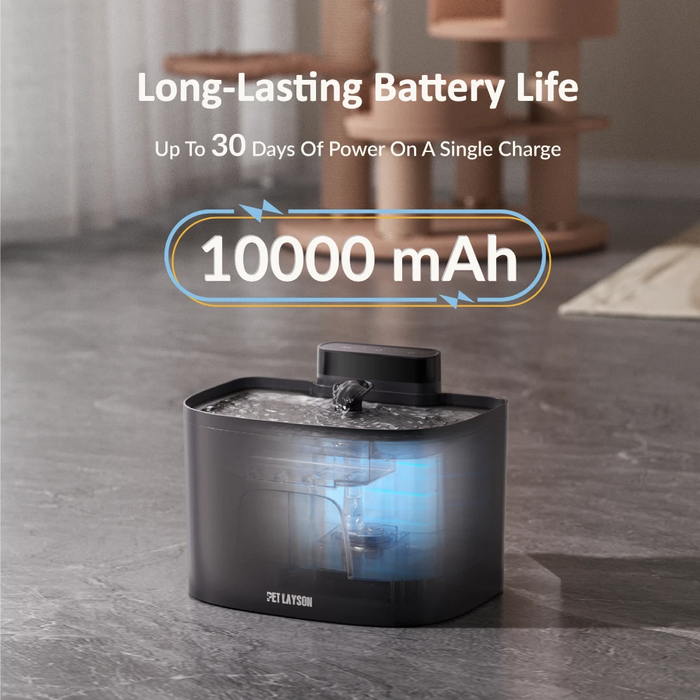 pet layson pumpless cat water fountain,app remote control smart cordless battery operated 3.6l/122oz wireless 2.4ghz wi fi networks rechargeable water dispenser (black, m1pro 16 filter)