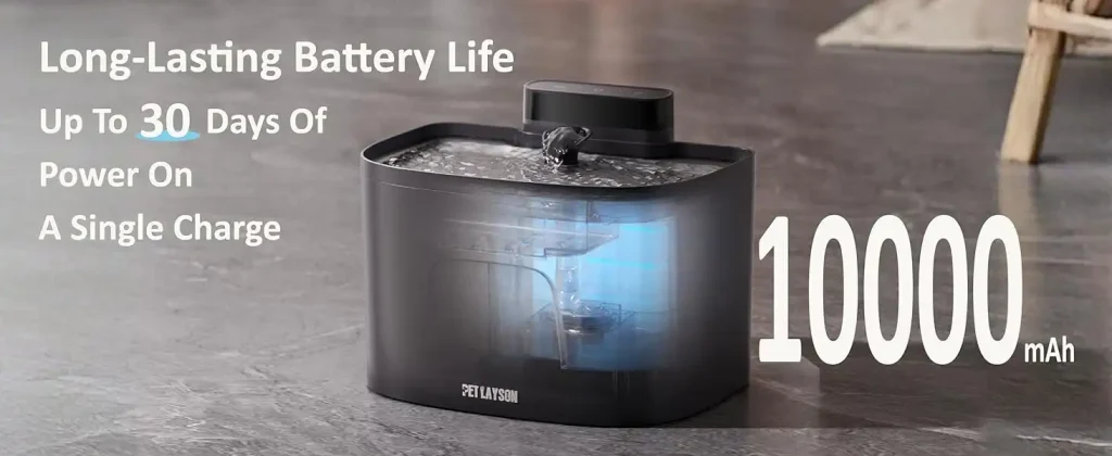 pet layson pumpless cat water fountain, app remote control smart cordless rechargeable battery operated, 3.6l/122oz 2.4g wi fi dog water dispenser