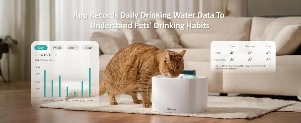 pet layson pumpless cat water fountain, app remote control smart cordless rechargeable battery operated, 3.6l/122oz 2.4g wi fi dog water dispenser