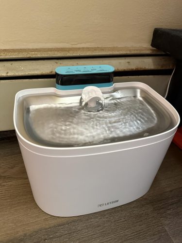 Click to view full screen pet layson pumpless cat water fountain, smart cordless fountains battery operated, 3.6l/122oz with maglev valve technology rechargeable water dispenser for cat &dog, 2 filters,2 nozzles(black, m1)