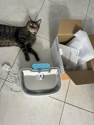 Click to view full screen pet layson pumpless cat water fountain, smart cordless fountains battery operated, 3.6l/122oz with maglev valve technology rechargeable water dispenser for cat &dog, 2 filters,2 nozzles(black, m1)