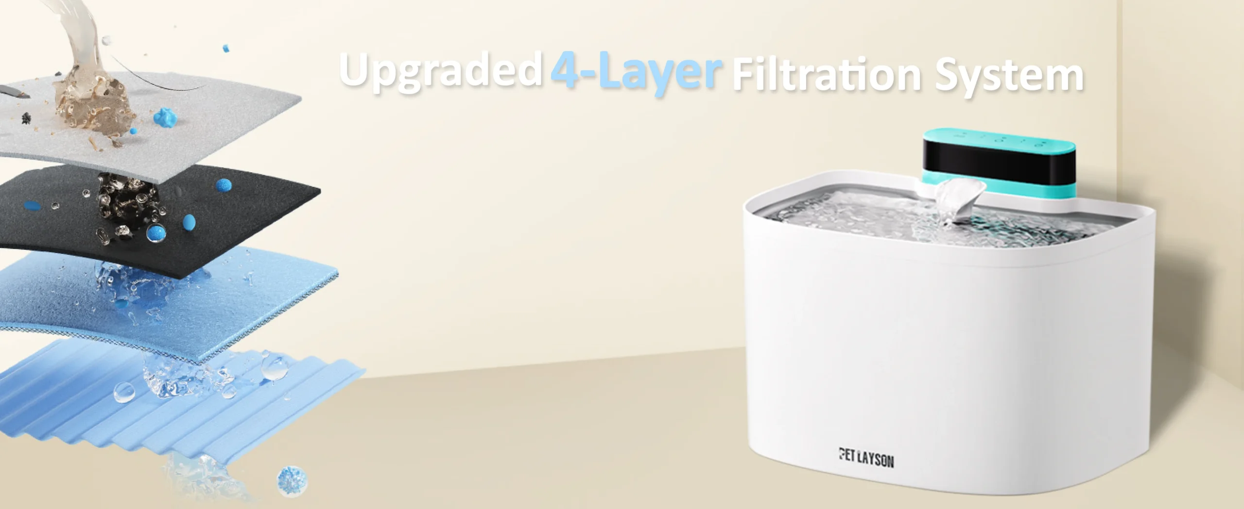 pet layson pumpless cat water fountain, smart cordless fountains battery operated, 3.6l/122oz with maglev valve technology rechargeable water dispenser for cat &dog, 2 filters,2 nozzles(black, m1)