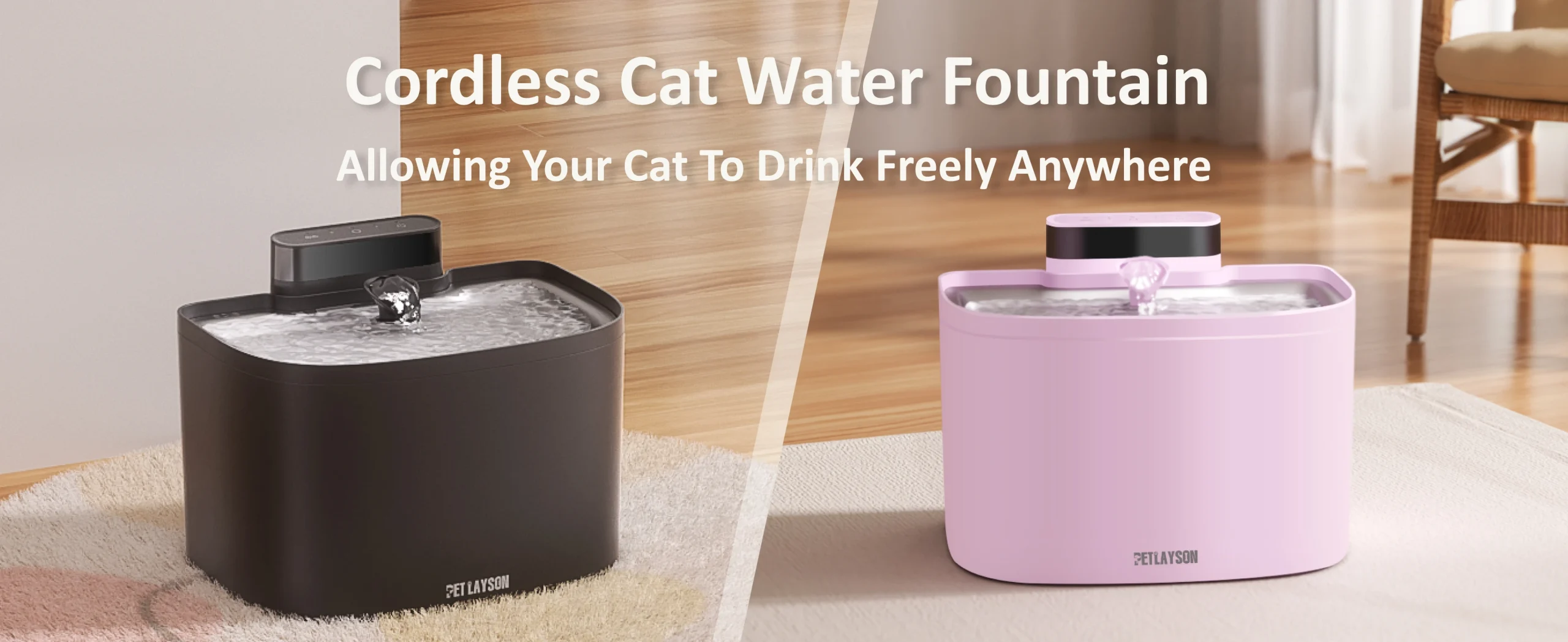 pet layson pumpless cat water fountain, smart cordless fountains battery operated, 3.6l/122oz with maglev valve technology rechargeable water dispenser for cat &dog, 2 filters,2 nozzles(black, m1)